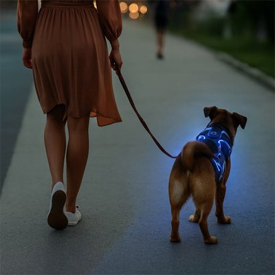harnais chien lumineux couleur bleu