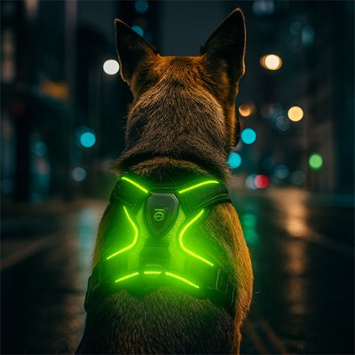 harnais chien lumineux gros chien couleur vert